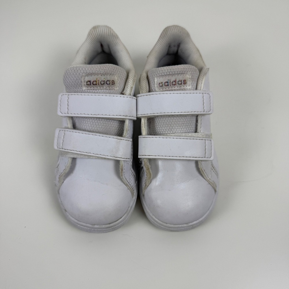 Adidas Kids White Sneakers Iridescent Stripes Size 7K Toddler